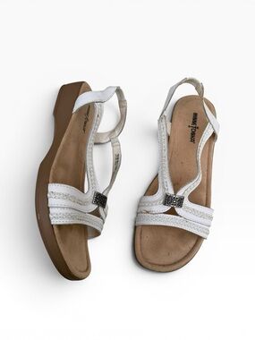 Minnetonka White Leather Open Toe Sandals Padded Strappy Braided size 11 Wide